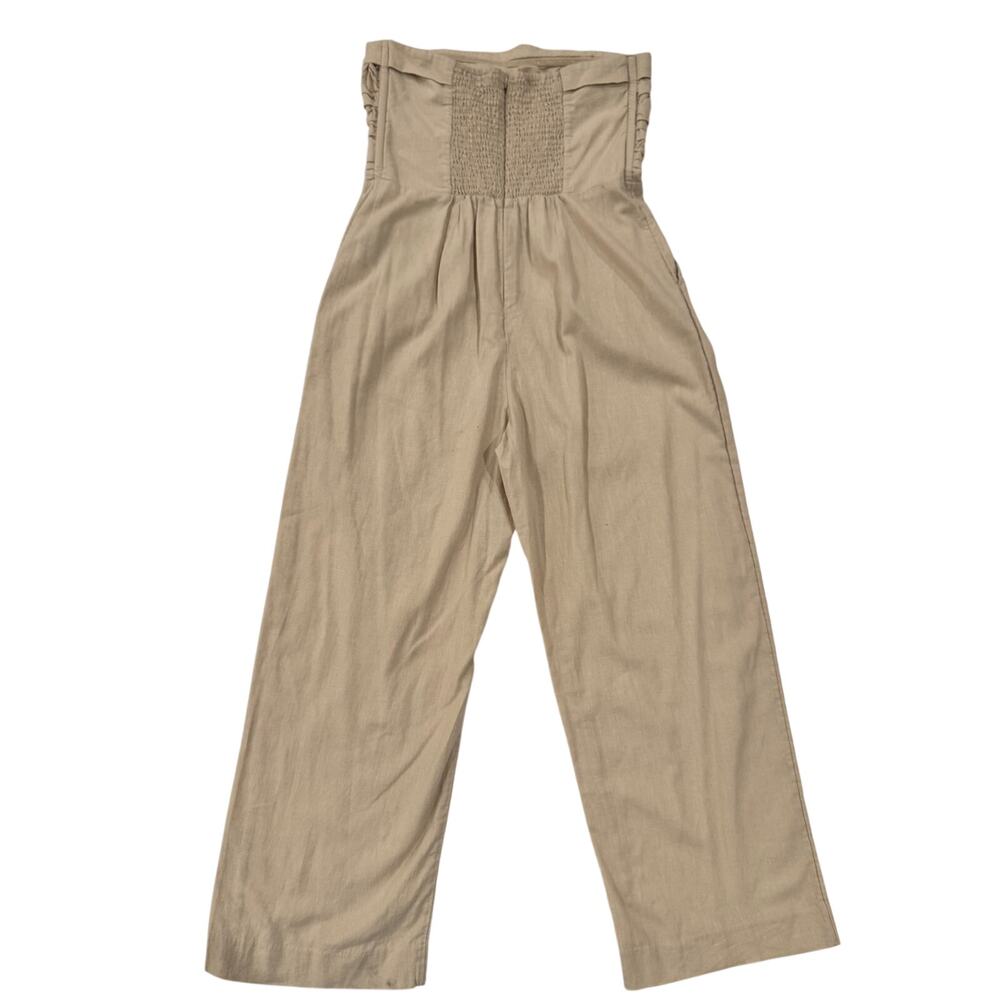 Abercrombie & Fitch Emerson Linen Blend Strapless Jumpsuit Beige Size LP Petite - Picture 4 of 16